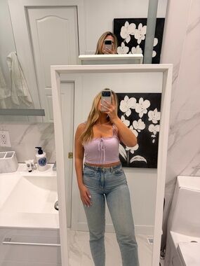 SHEIN Lavender Ruffle-Strap Cropped Tie-Front Top